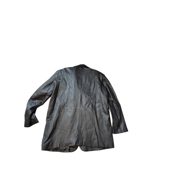 Men's Black Leather Bomber Jacket - Picture 6 of 7
